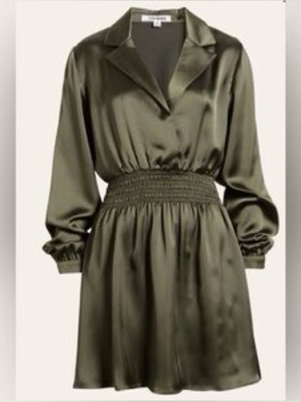 Steve Madden Long Sleeve Olive Green Satin Mini Shirtdress - Picture 2 of 9